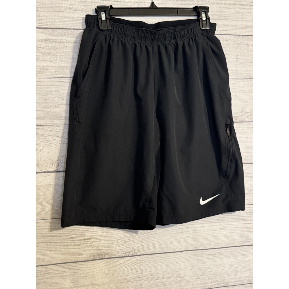 Nike Dri-FIT Mens Black Athletic Training Shorts Medium 10 Inseam Zip Pocket - Picture 4 of 6